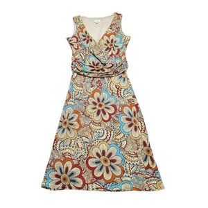 Devan 70s Floral Sleeveless Deep V-Neck VTG Womens Dress USA Cottagecore Small